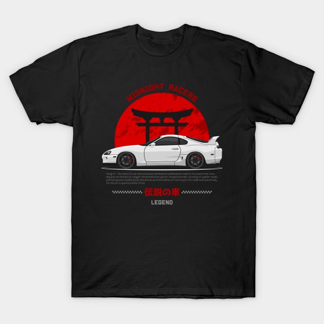 White Supra mk4 Midnight Racer T-Shirt by GoldenTuners